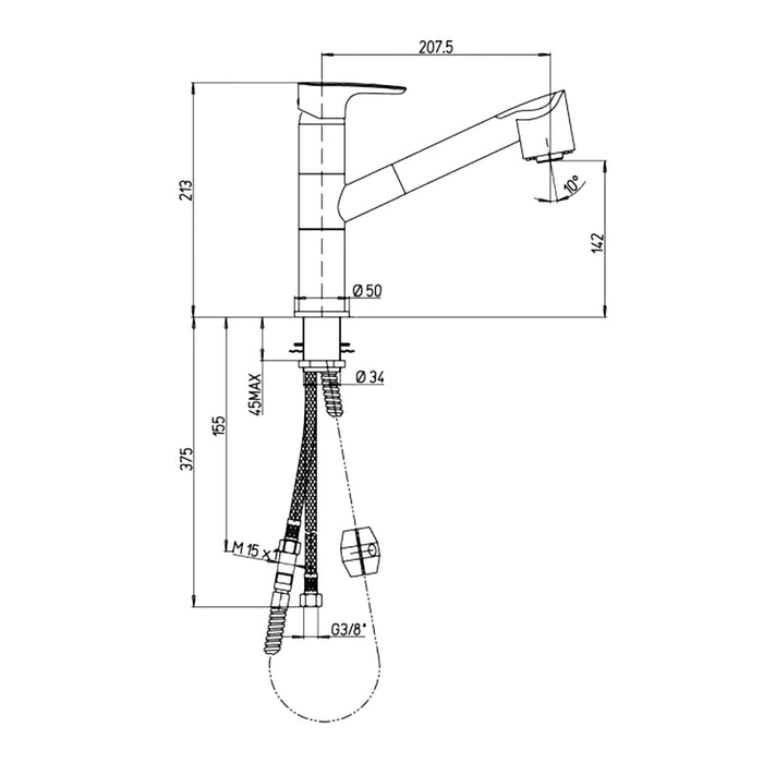 خلاط مطبخ شداد ديورافيت سيينا SI6010001E10 سماعة متحركة 2 نظام اللون كروم