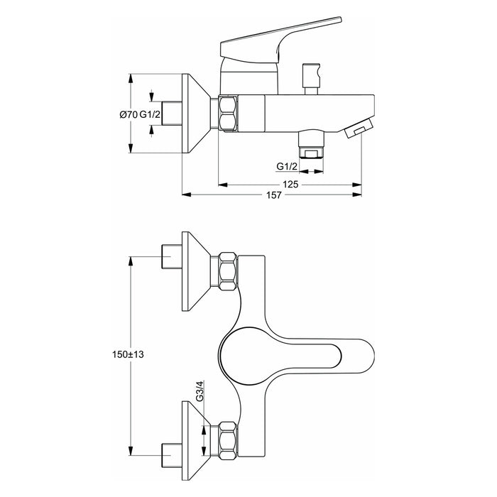 طقم خلاط 2 قطعة ايديال استاندرد سليم لاين كروم خلاط حوض B 8577 AA وخلاط بانيو B 8587 AA