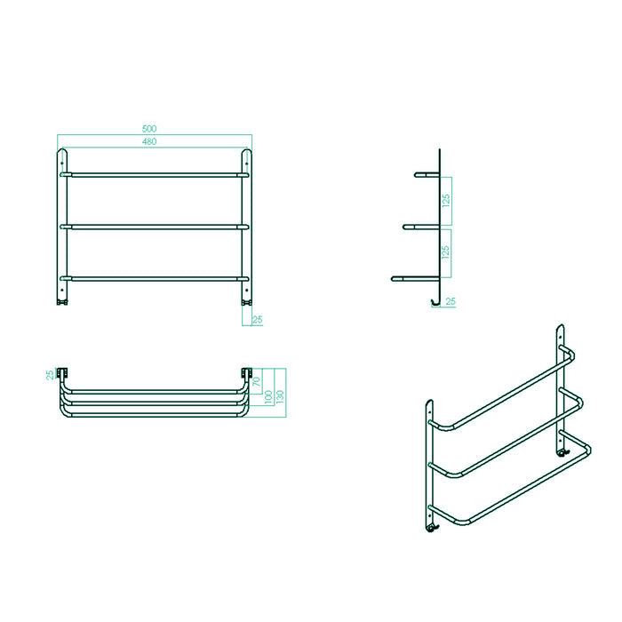 فواطة ثلاثية بانيوكس TH-03-02S كروم 50 سم بـ 2 علاقة سفلية استانلس ستيل 304