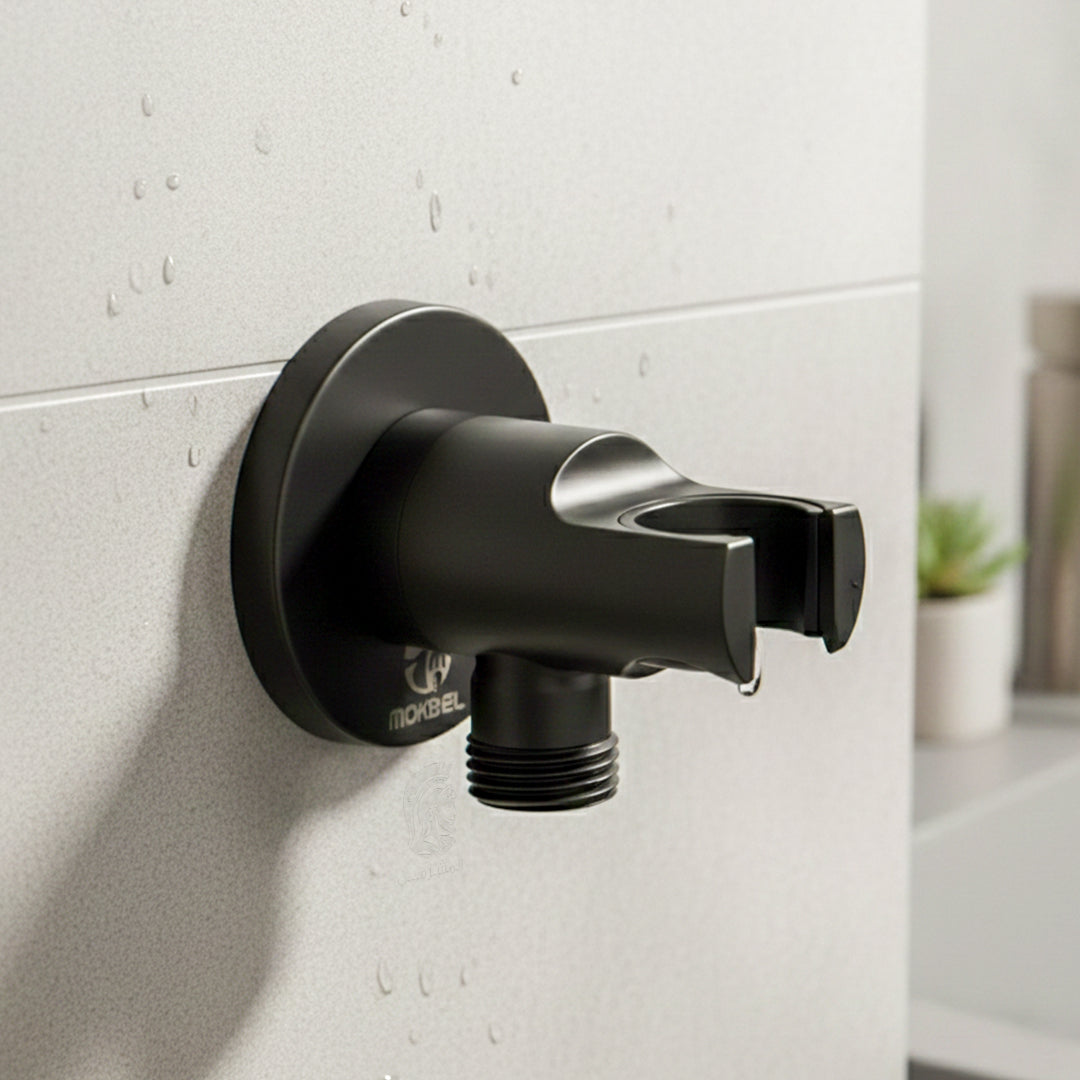 كوع مخرج دفن مقبل دائري اسود بالوش ½ بوصة بحامل للسماعة