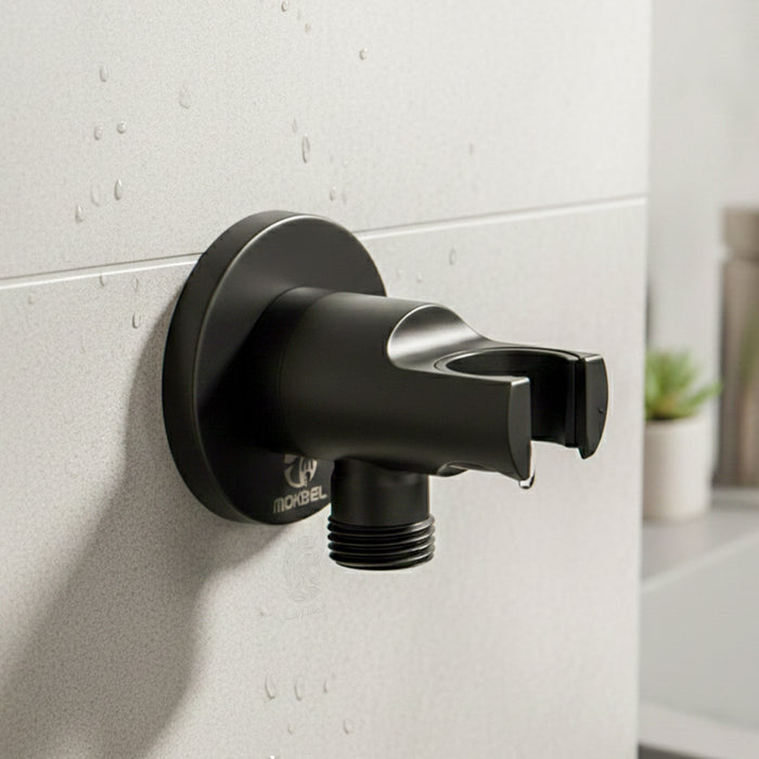 كوع مخرج دفن مقبل دائري اسود بالوش ½ بوصة بحامل للسماعة