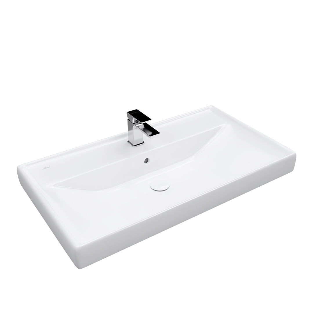 ( طلب مسبق )  حوض وحدة موبيليا فيلروي اند بوخ فانتيشللو 5A478501 ابيض لامع 85 سم بمجموعة التثبيت