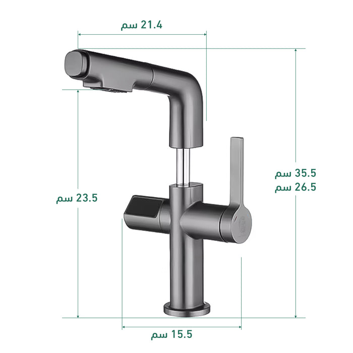 ( طلب مسبق )  خلاط حوض حمام عالي 6004 G جراي بشاشة ديجيتال وسماعة بخرطوم شداد 2 نظام لنزول المياة