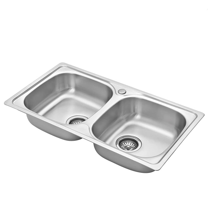 ( طلب مسبق )  حوض مطبخ استانلس ستيل تركي ليتو 2 عين LB 780 كروم 78 × 48 × 20 سم سمك 0.8 مم بالصرف 3 بوصة