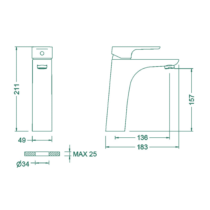 خلاط حوض وسط جينيبري كورال 64134324166 اسود ارتفاع 21 سم منتج مستورد صناعة إسباني