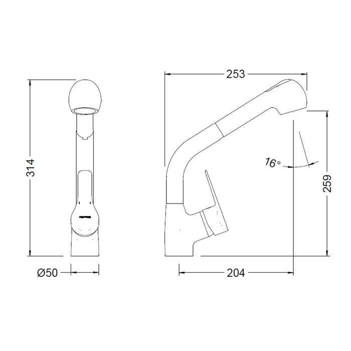 خلاط مطبخ شداد جينيبري K8 كود 61206284566 كروم ارتفاع 31 سم سماعة 2 نظام منتج مستورد صناعة اسباني