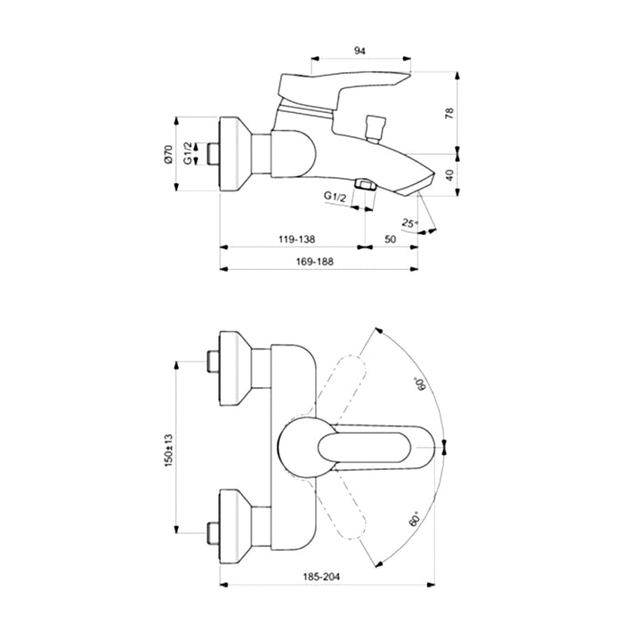 خلاط بانيو ايديال ستاندرد يوروستورم B 7841 AA كروم بالمحول