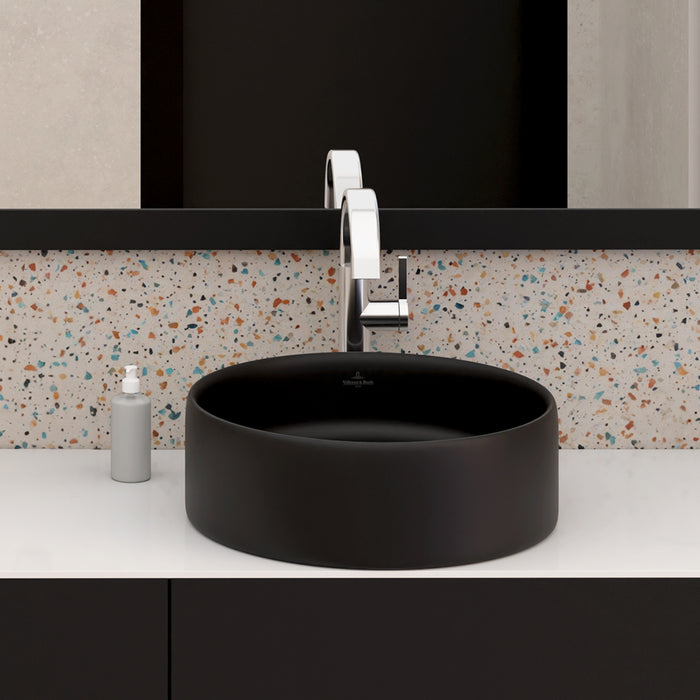 ( طلب مسبق )  حوض فوق الرخامة فيلروي اند بوخ سبواي 5A434438 اسود مط 44 سم بمجموعة التثبيت