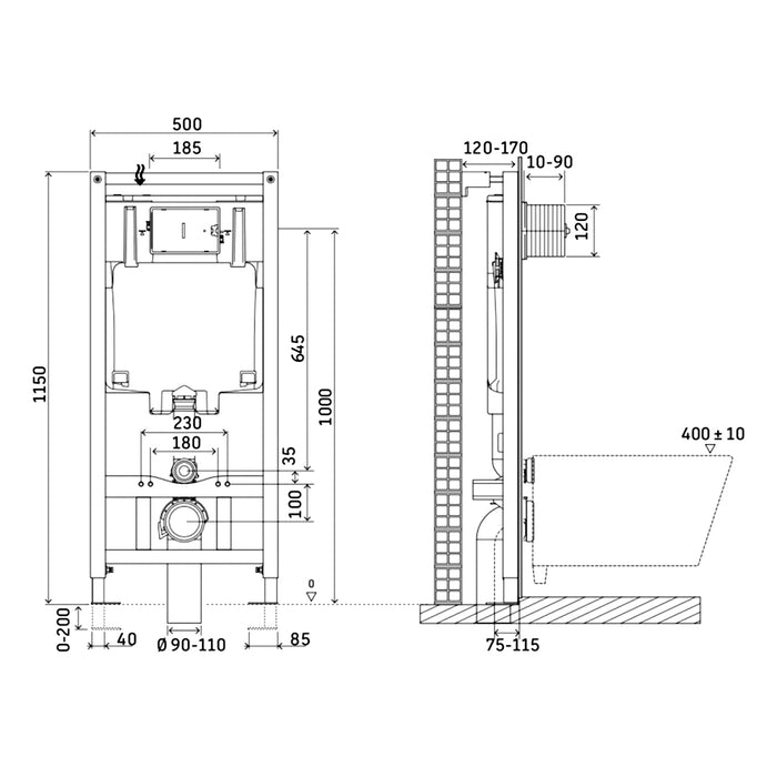 خزان دفن شاسية كامل ديورافيت WF1202000010 سمُك 12 سم بالوش WF5100021010 كروم لامع