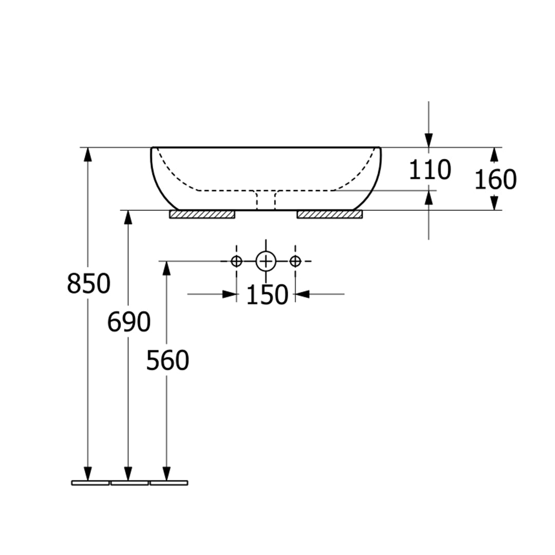 ( طلب مسبق )  حوض فوق الرخامة فيلروي اند بوخ افينتو 5A376338 اسود مط 59 سم بمجموعة التثبيت