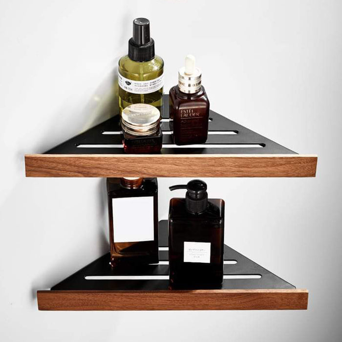 طقم رف ركنة بانيوكس WO-03-01S اسود 2 دور وجه خشب مع استانلس ستيل 304