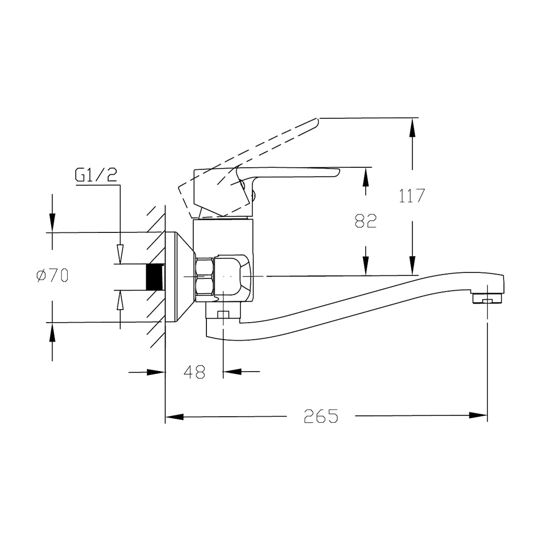 خلاط مطبخ حائطي ميرا بلس GSL 1014 CP قنطرة سفلية اللون كروم من جلوبال ستاندرد