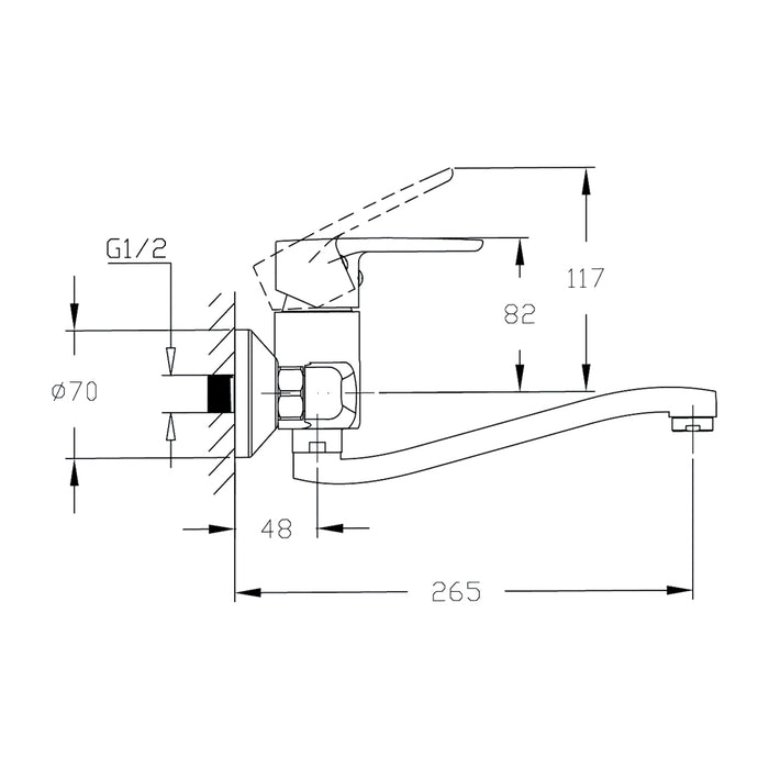 خلاط مطبخ حائطي ميرا بلس GSL 1014 CP قنطرة سفلية اللون كروم من جلوبال ستاندرد