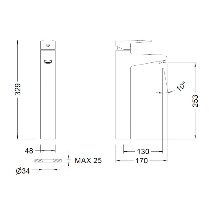خلاط حوض عالي جينيبري باتشينو مدريد 64136164566 كروم ارتفاع 33 سم منتج مستورد اسباني