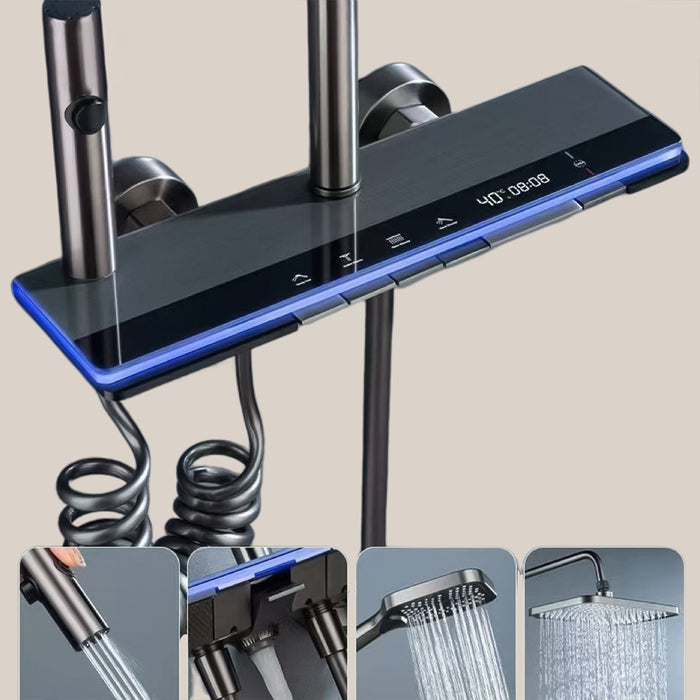 ( طلب مسبق )  شاور سيستم بيانو العمار ايروس 61 جراي × اسود 4 مخرج عامود دش بالخلاط شاشة ديجيتال واضاءة ليد