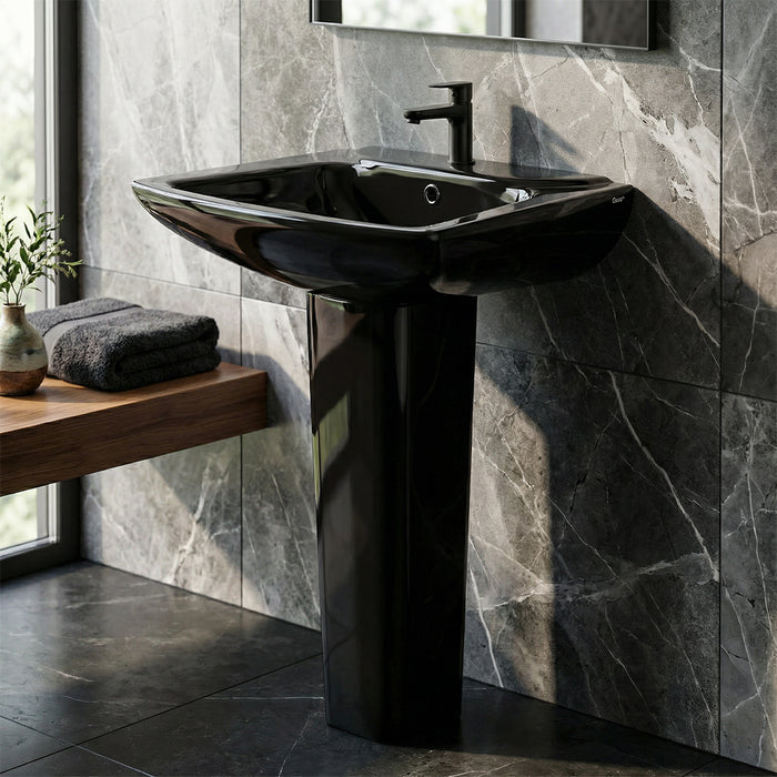 حوض بالعامود الطويل ميكافيت سيلينا 55 سم اسود لامع