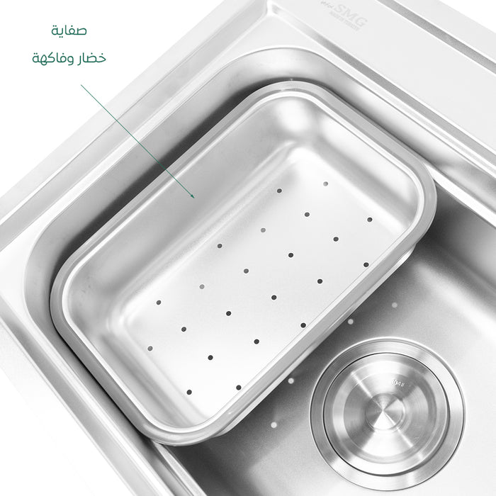 حوض مطبخ هاند ميد تركي SMG 6045 BC كروم 61 × 46 سم بمضخة صابون استانلس ستيل 304 بالكامل