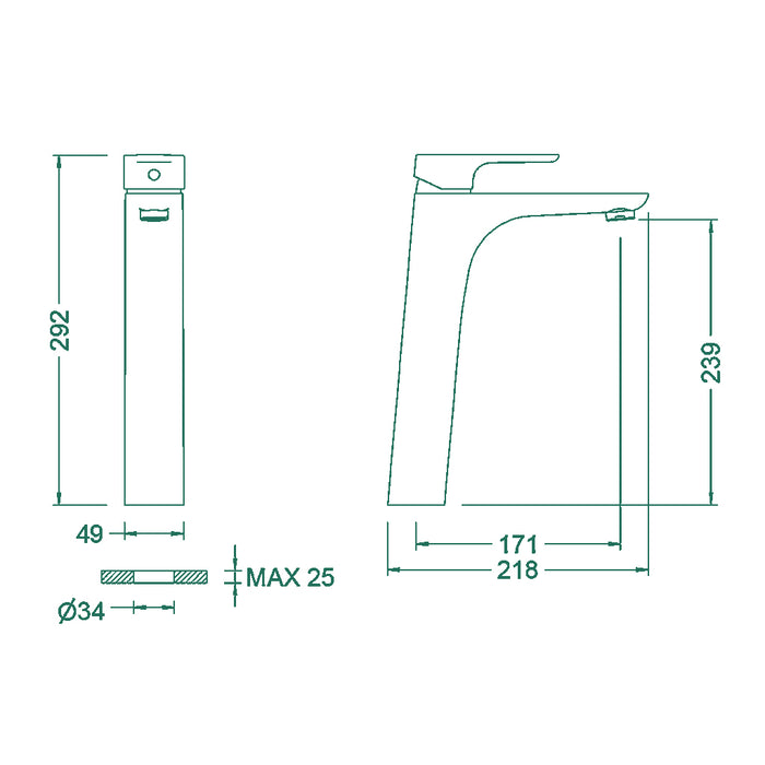 خلاط حوض عالي جينيبري كورال 64136324166 اسود ارتفاع 29 سم منتج مستورد صناعة إسباني