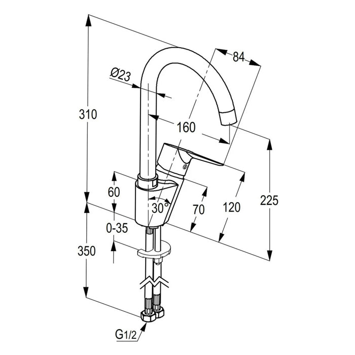 خلاط مطبخ شجرة كلودي راك بولاريس RAK 10050 كروم ارتفاع 31 سم