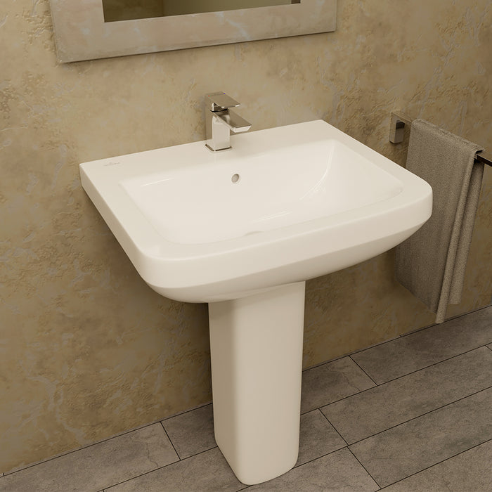 ( طلب مسبق )  حوض حمام بالعامود الطويل فيلروي اند بوخ ارشيتكتورا 5A396001 ابيض 60 سم بمجموعة التثبيت