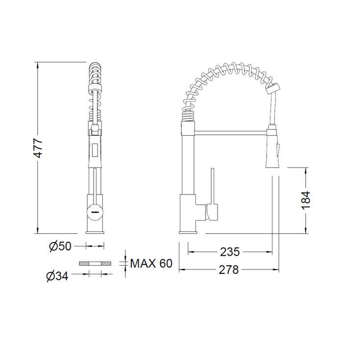 خلاط مطبخ سوستة جينيبري شيف 65211184566 كروم ارتفاع 48 سم منتج مستورد صناعة اسباني
