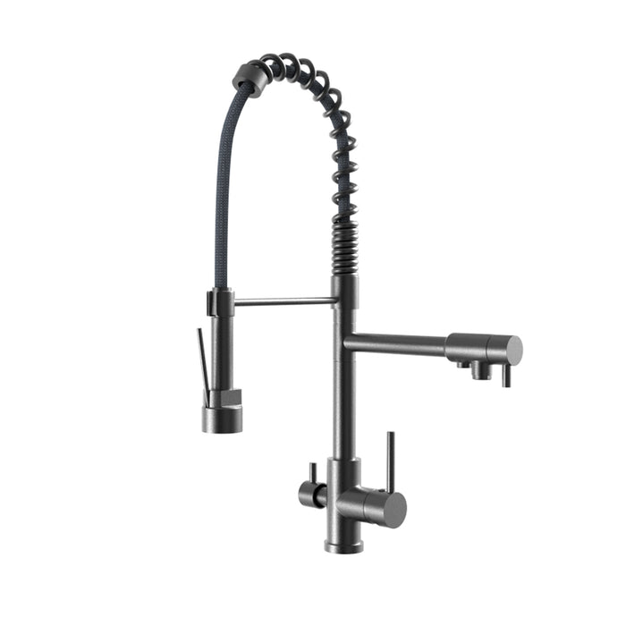 ( طلب مسبق )  خلاط مطبخ سوستة ازاليا ALZ 0097 PVY عدد 2 مخرج سماعة وخرطوم وحنفية فلتر بمخرج ومقبض منفصل الخامة اللون جراي من جواد