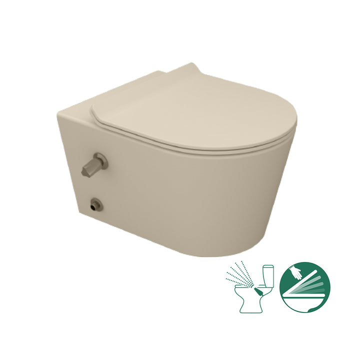 ( طلب مسبق )  مرحاض معلق سانيبيور تايتن 2542490179 برجامون بالشطاف الداخلي هيدروجيت والسيديلي ذاتي الغلق ومجموعة التثبيت