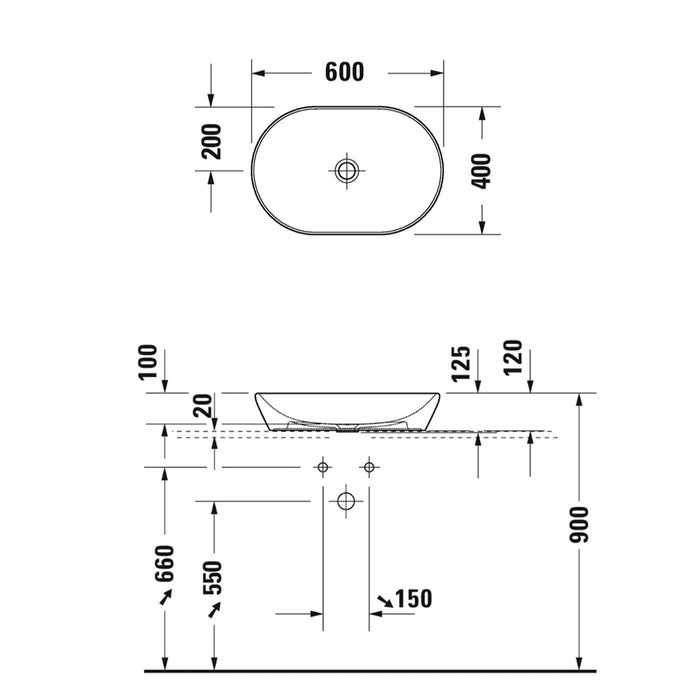 حوض فوق الرخامة ديورافيت دي نيو 2372601370 اسود مط 60 سم