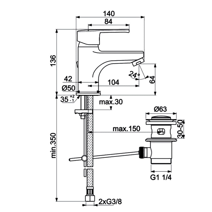 خلاط حوض ايديال ستاندرد ايديال ستريم BC 947 AA كروم ارتفاع 14 سم