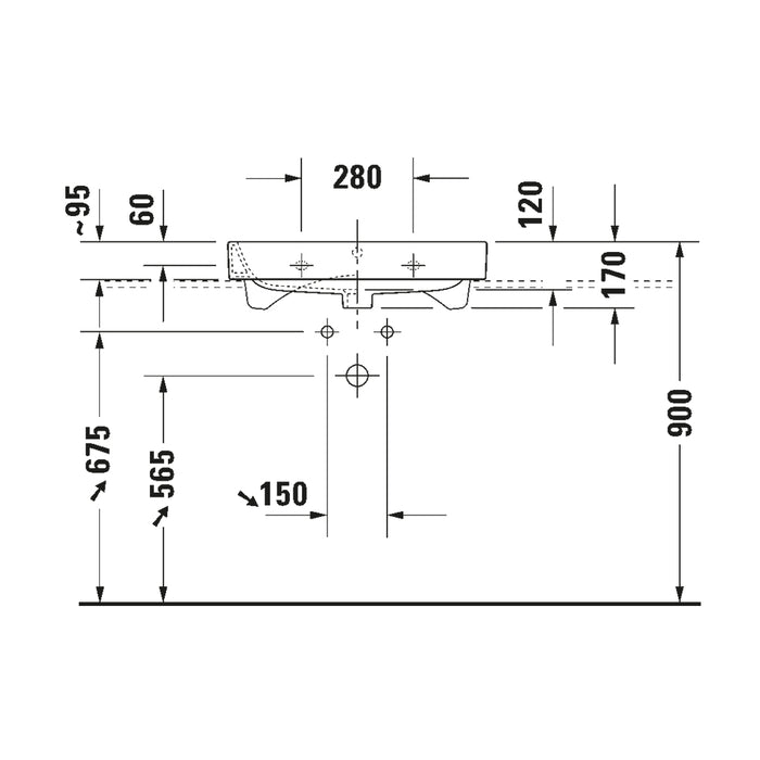 ( طلب مسبق )  حوض وحدة موبيليا ديورافيت هابي دي 2 كود 2318650000 ابيض 65 سم