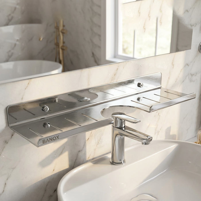 رف حوض حمام بانيوكس SH50-01-02S كروم استانلس ستيل 304