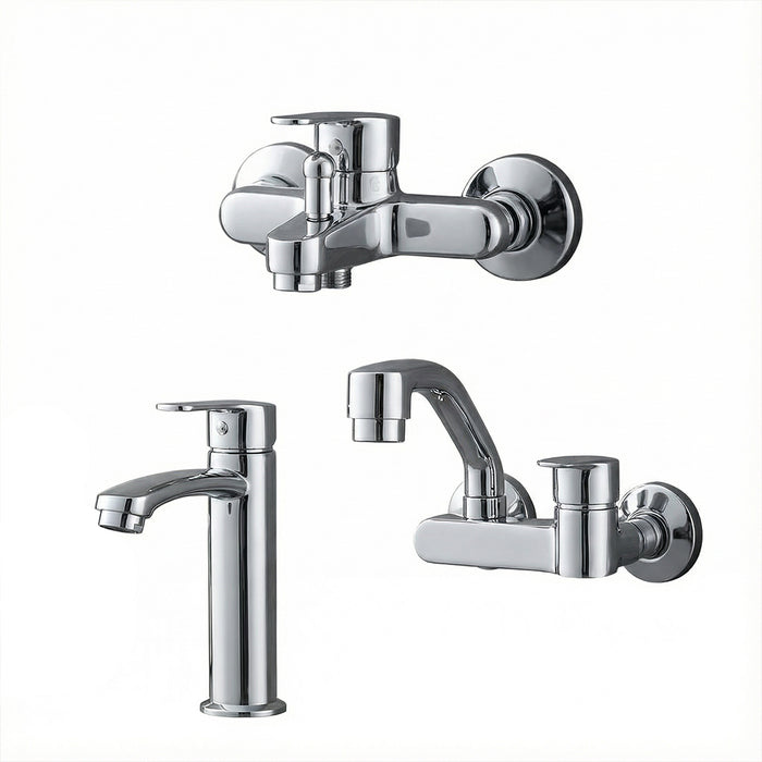 طقم خلاط 3 قطع سفنكس عبده حنفية ساير (خلاط حوض S7 وخلاط بانيو S1 وخلاط مطبخ حائطي S6) كروم