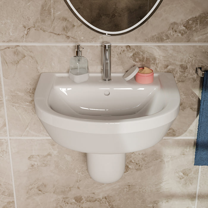 ( طلب مسبق )  حوض حمام بالعامود المعلق فيلروي اند بوخ افينتو 5A456001 ابيض 60 سم بمجموعة التثبيت