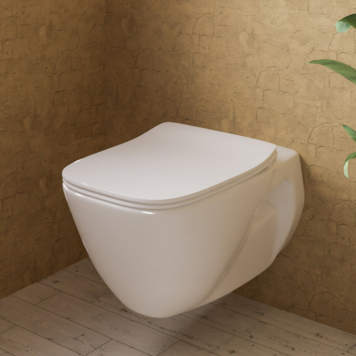 ( طلب مسبق )  مرحاض معلق فيلروي اند بوخ ارشيتكتورا 5C33B301 ابيض ريمليس بالسيديلي ذاتي الغلق والمقبض والشطاف الداخلي ومجموعة التثبيت