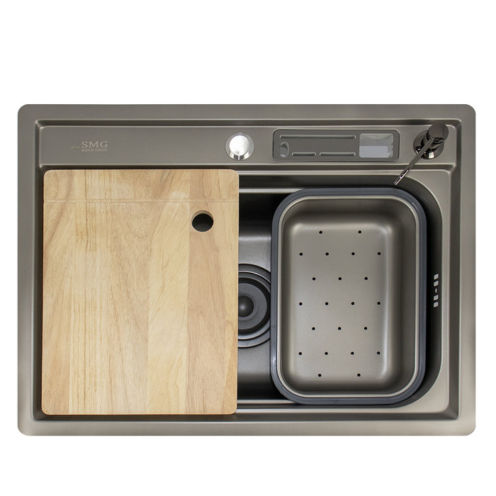 حوض مطبخ هاند ميد تركي SMG 6045 BG جراي 61 × 46 سم بمضخة صابون استانلس ستيل 304 بالكامل