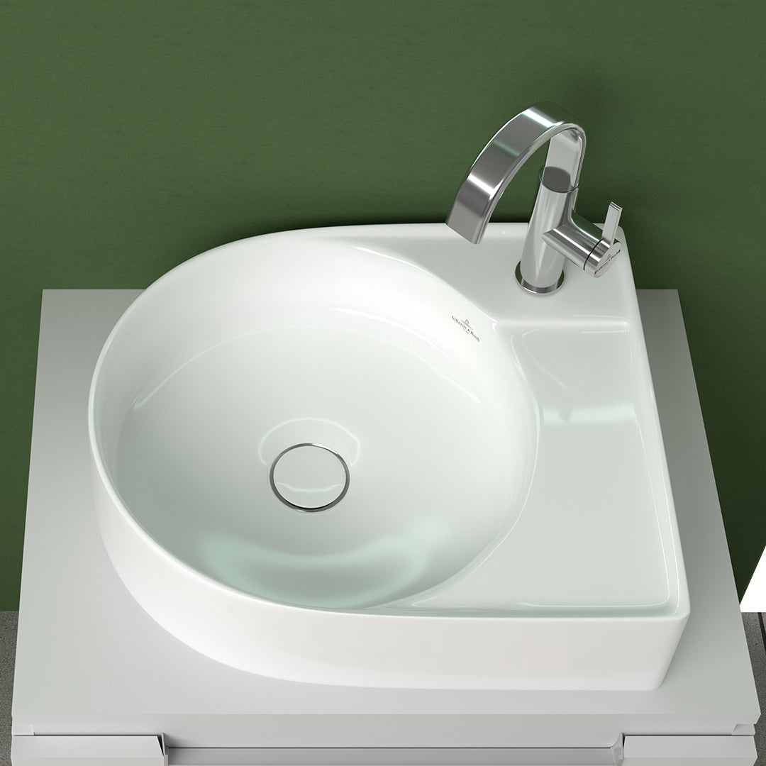 ( طلب مسبق )  حوض فوق الرخامة فيلروي اند بوخ سبواي 5A425001 ابيض لامع 52.5 سم بمجموعة التثبيت