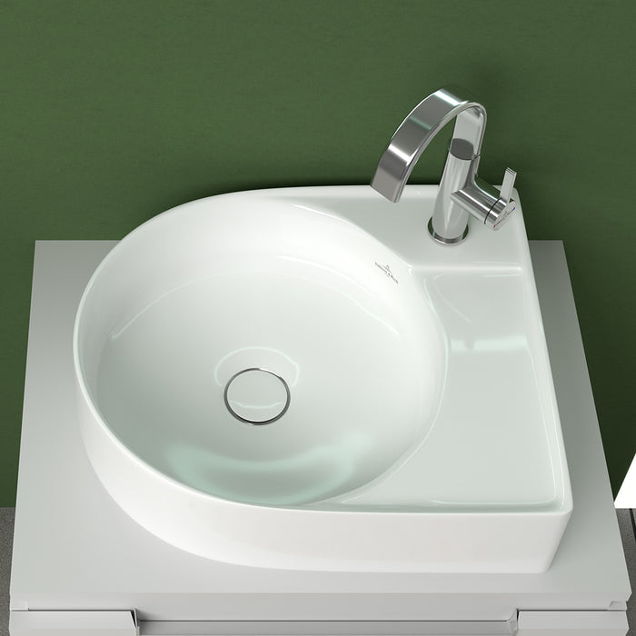 ( طلب مسبق )  حوض فوق الرخامة فيلروي اند بوخ سبواي 5A425001 ابيض لامع 52.5 سم بمجموعة التثبيت