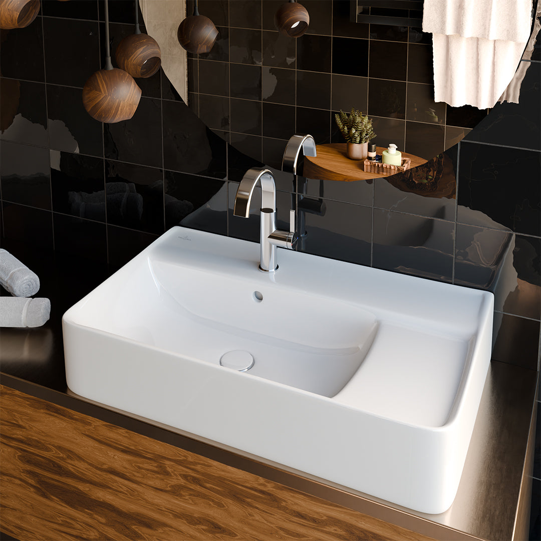 ( طلب مسبق )  حوض وحدة موبيليا فيلروي اند بوخ سبواي 5A408001 ابيض لامع 80 سم بمجموعة التثبيت