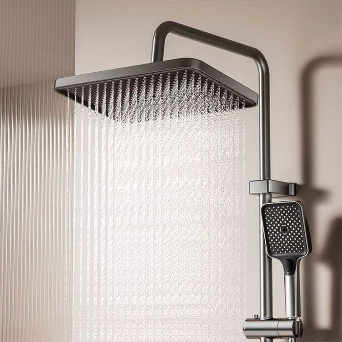 ( طلب مسبق )  شاور سيستم بيانو 4 مخرج الخلاط ليد مضيئ وشاشة 21072 عامود دش بالخلاط اللون جراي مستورد