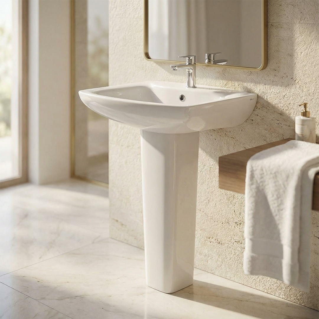 ( طلب مسبق )  حوض بالعامود الطويل ميكافيت سيلينا 55 سم برجامون لامع