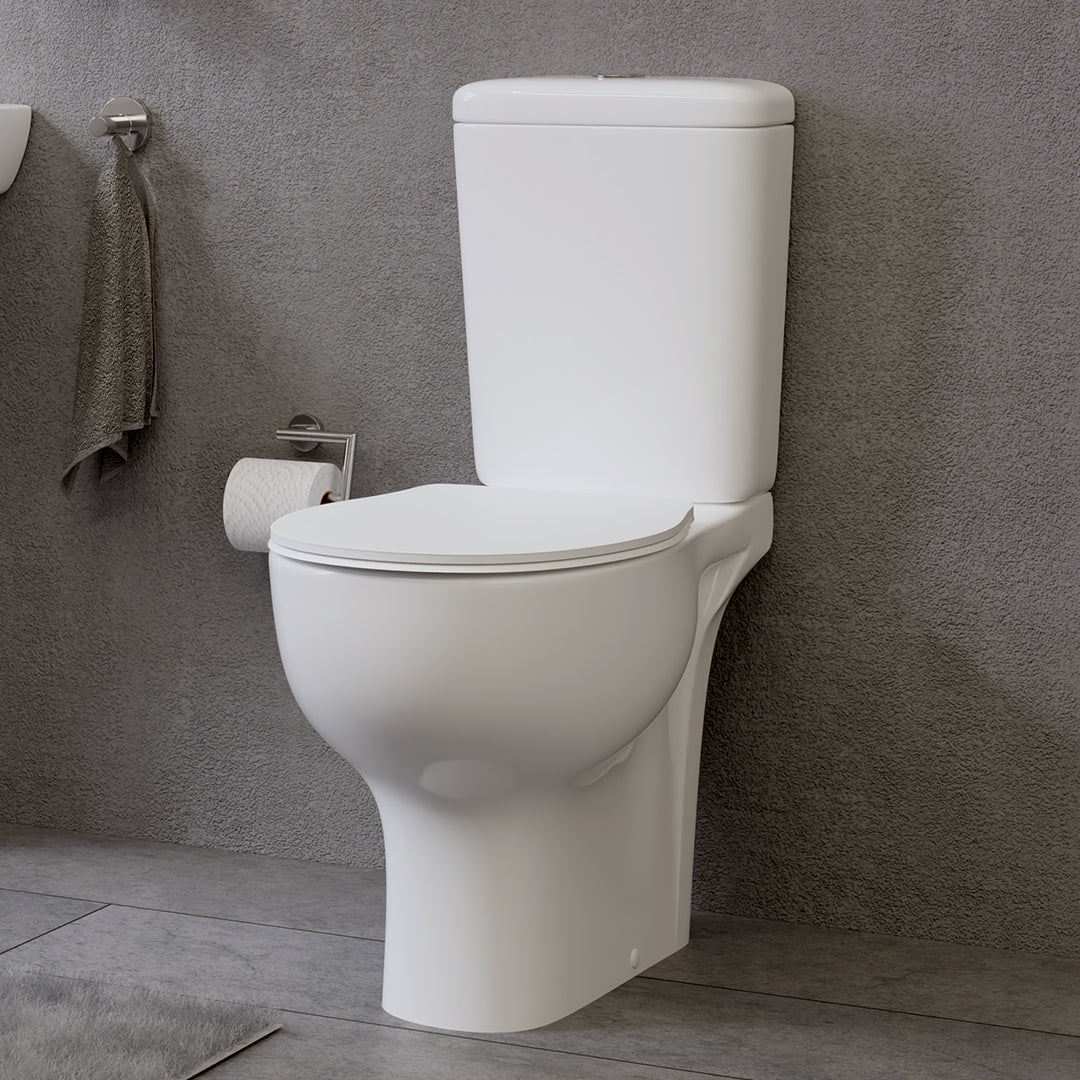 ( طلب مسبق )  مرحاض ارضي فيلروي اند بوخ اونوفو 5C30B301 ابيض ريمليس بالسيديلي ذاتي الغلق والخزان بالعدة والمقبض والشطاف الداخلي ومجموعة التثبيت