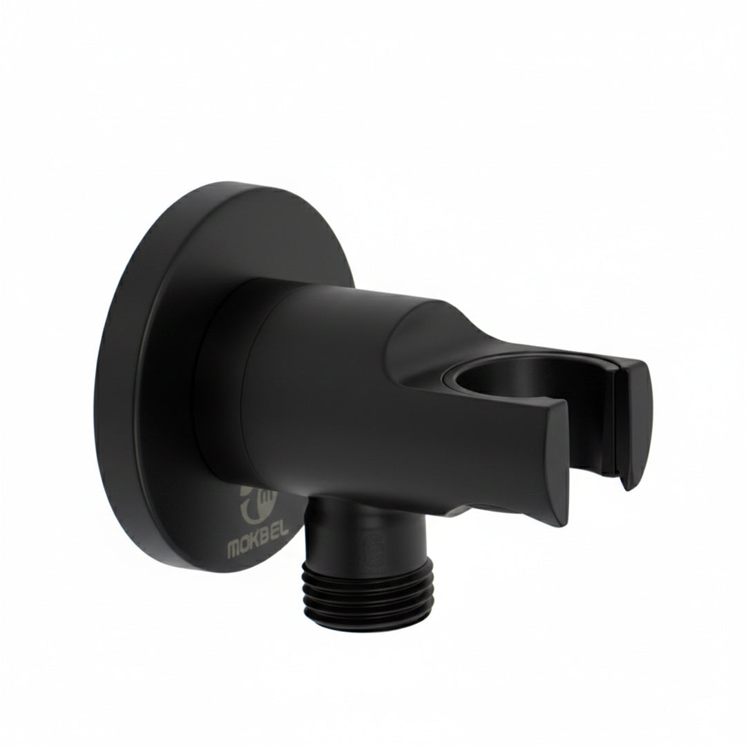 كوع مخرج دفن مقبل دائري اسود بالوش ½ بوصة بحامل للسماعة