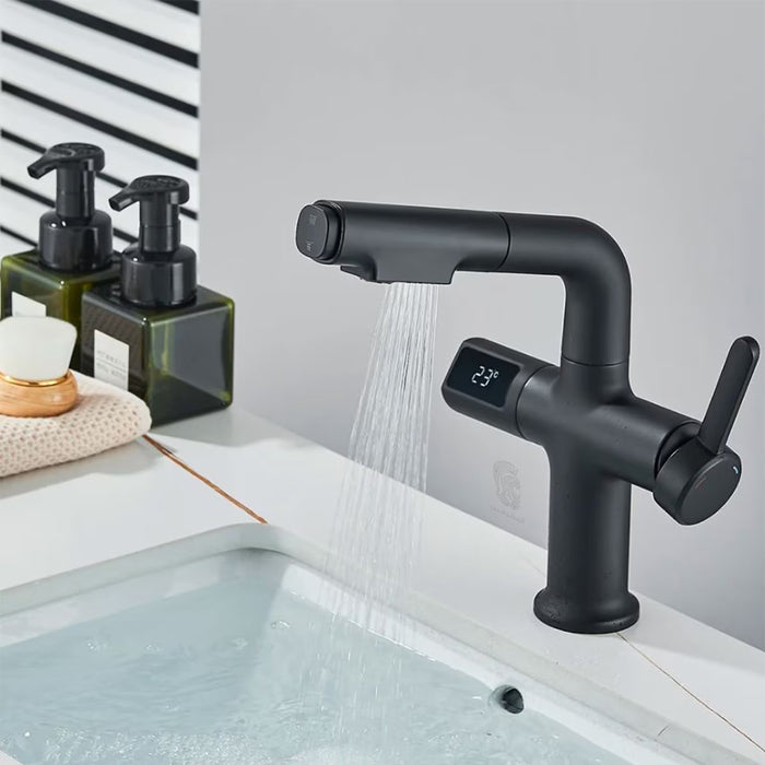 خلاط حوض حمام عالي 6004 B اسود بشاشة ديجيتال وسماعة بخرطوم شداد 2 نظام لنزول المياة