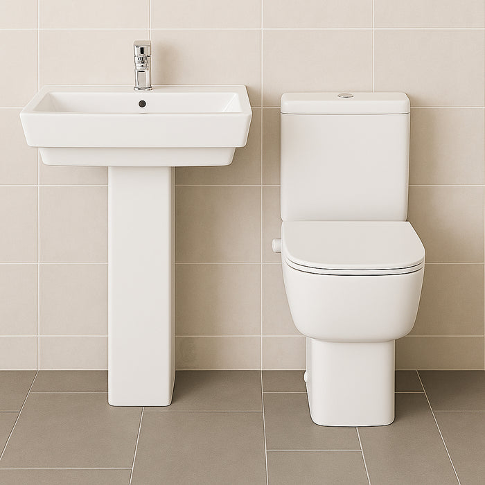 ( طلب مسبق )  طقم حمام ليسيكو تريند ابيض ملاصق للحائط الحوض 60 سم بالعامود الطويل