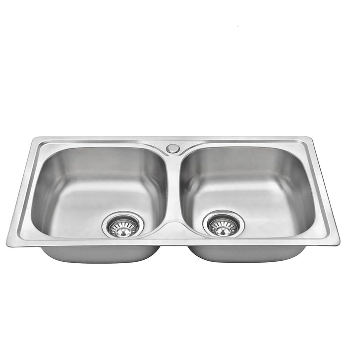 ( طلب مسبق )  حوض مطبخ استانلس ستيل تركي ليتو 2 عين LB 780 كروم 78 × 48 × 20 سم سمك 0.8 مم بالصرف 3 بوصة