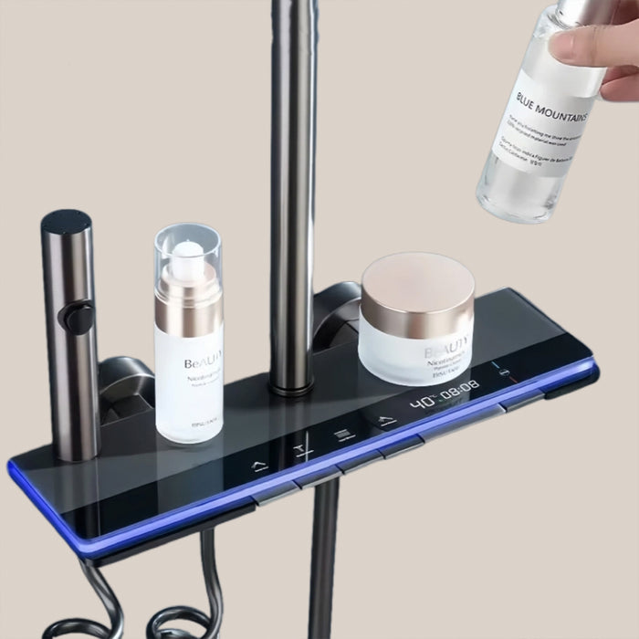 ( طلب مسبق )  شاور سيستم بيانو العمار ايروس 61 جراي × اسود 4 مخرج عامود دش بالخلاط شاشة ديجيتال واضاءة ليد