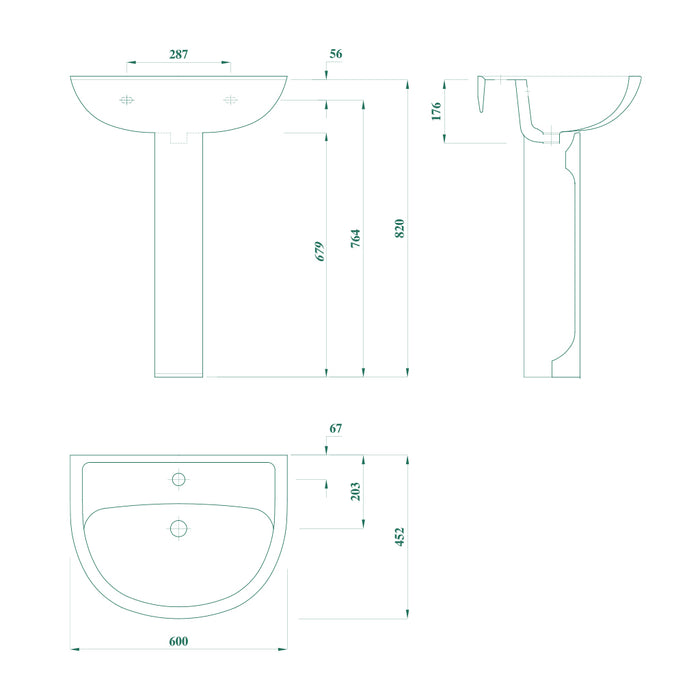 ( طلب مسبق )  طقم حمام ليسيكو اليس ابيض الحوض 60سم بالعامود الطويل