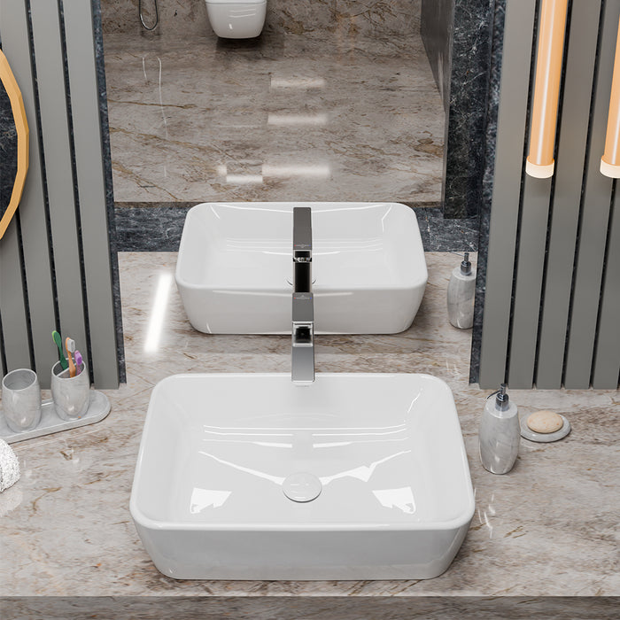 ( طلب مسبق )  حوض فوق الرخامة فيلروي اند بوخ فانتيشللو 5A536301 ابيض لامع 60 سم بمجموعة التثبيت