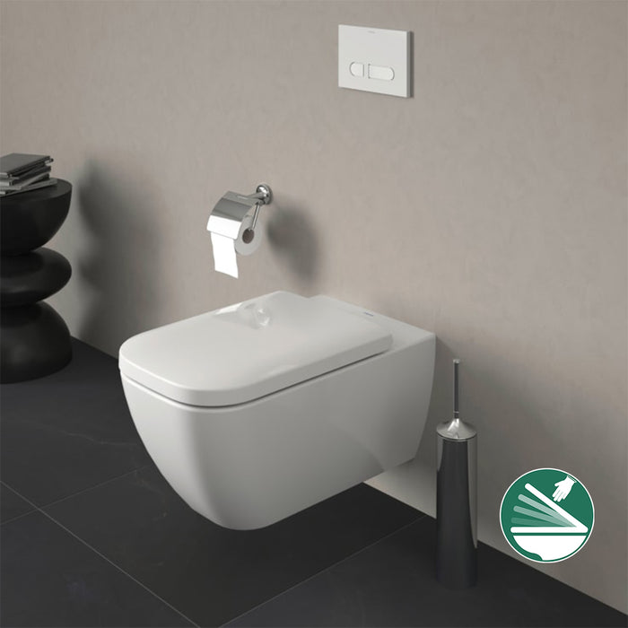 ( طلب مسبق )  مرحاض معلق ديورافيت هابي دي 2 مقاس 62 سم ابيض 2550490075 بالسيديلى ذاتي الغلق والشطاف الداخلي وطقم التثبيت