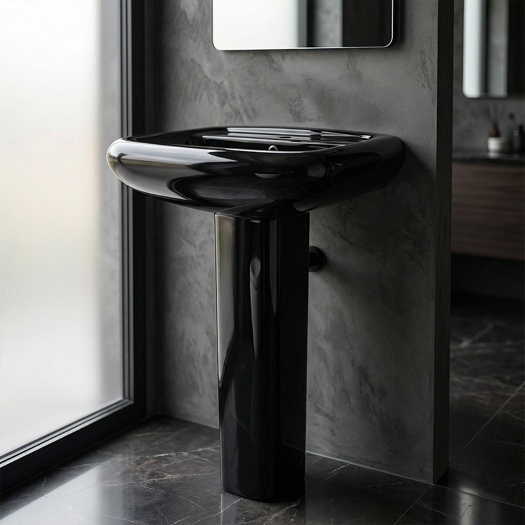 حوض بالعامود الطويل ميكافيت ميكال 61 سم اسود لامع